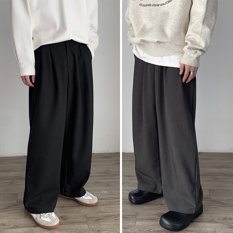 グレー パンツ 和風レトロ ワイドパンツ 男女兼用 ゆったりストレート