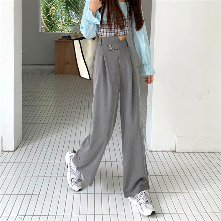 グレー パンツ 楽かわコーデ完成 ハイウエスト ゆったりグレーワイドパンツ