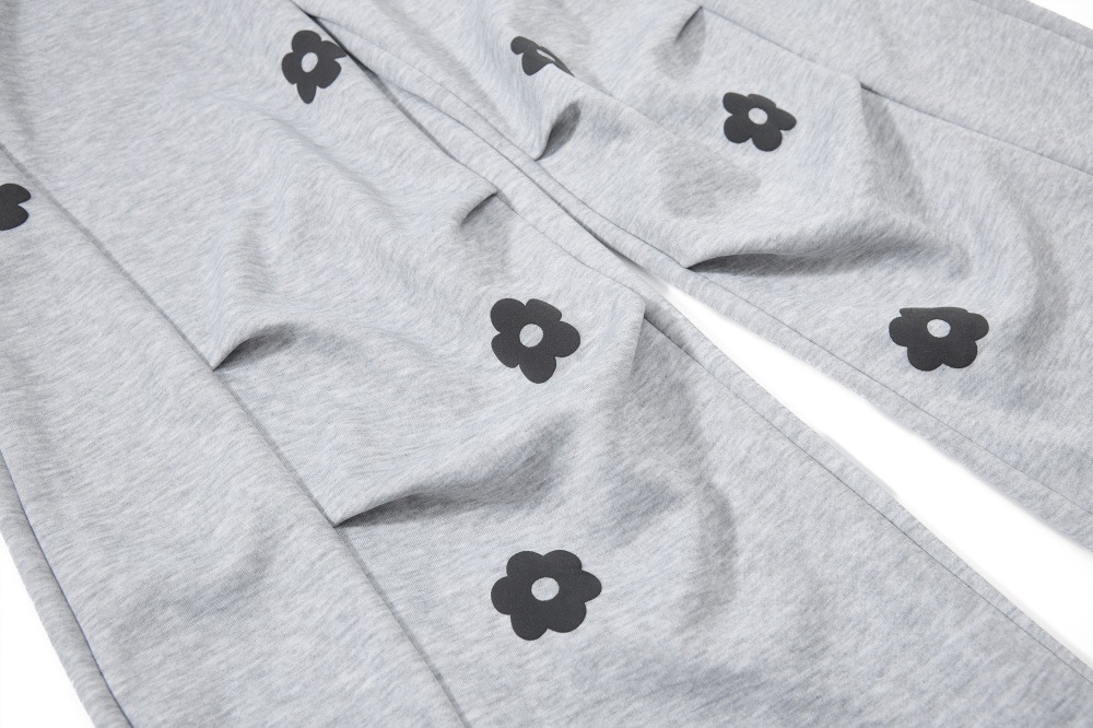 グレー パンツ 花柄グレー スウェット ワイドパンツ 男女兼用 秋冬新作