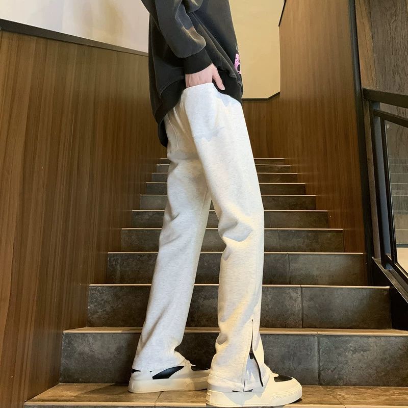 グレーパンツ 裾ジップデザイン裏起毛 スウェット