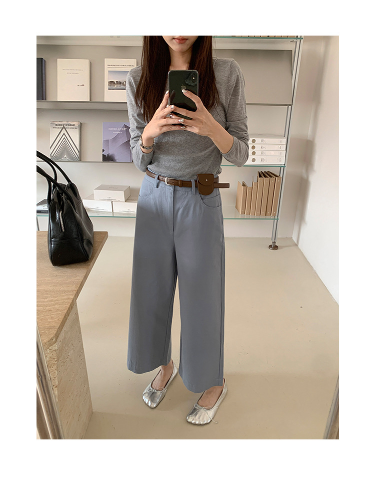 グレー パンツ ハイウエスト ゆったりワイドパンツ