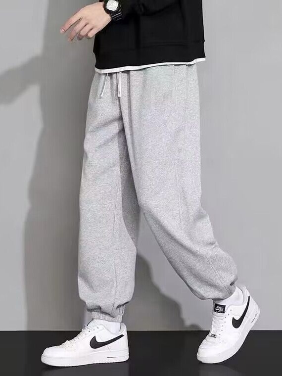 グレー パンツ 裾リブゆったりシルエット紐付きスウェットボトムス