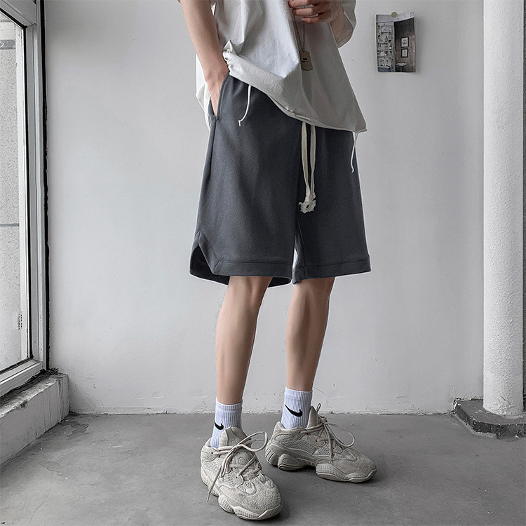 グレー パンツ 夏用薄手ゆったりワイドショートパンツ