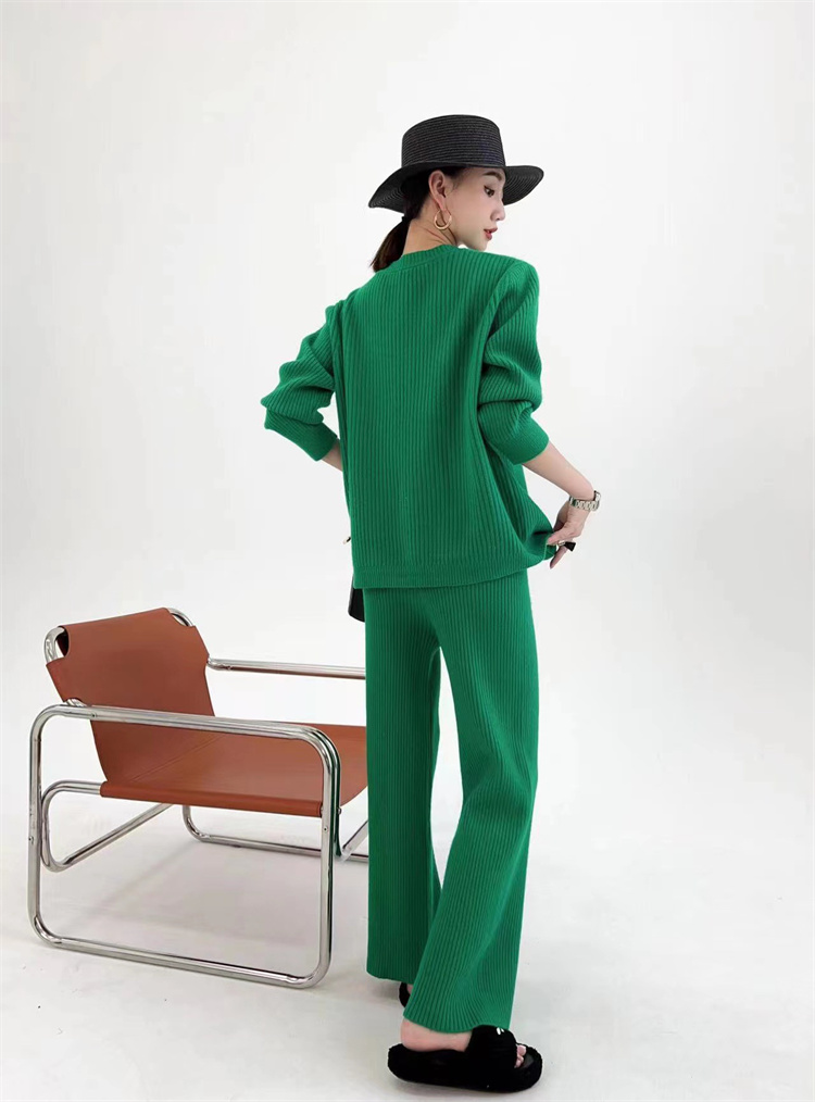 グレー パンツ グレー ニット カーディガン セット ワイド パンツ 柔らか