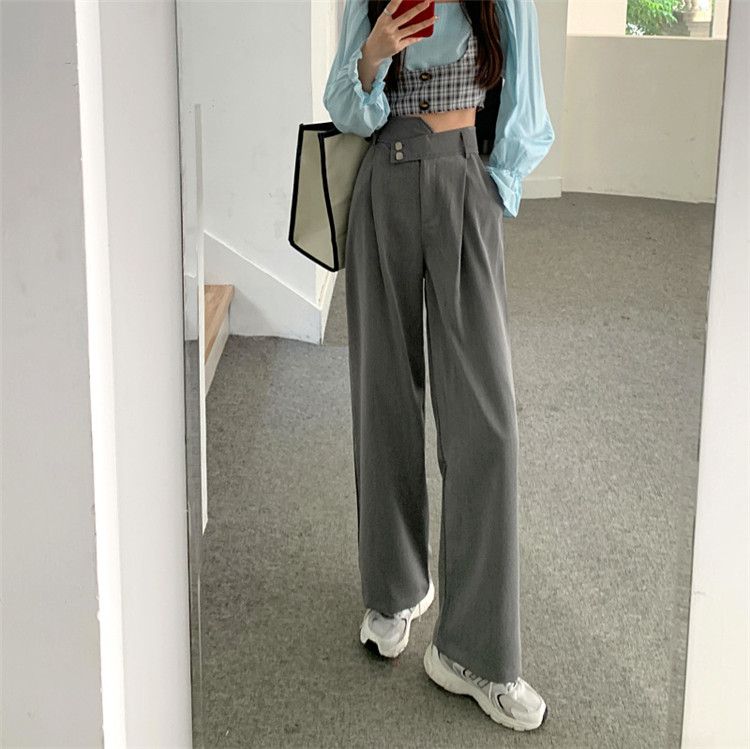 グレー パンツ 楽かわコーデ完成 ハイウエスト ゆったりグレーワイドパンツ
