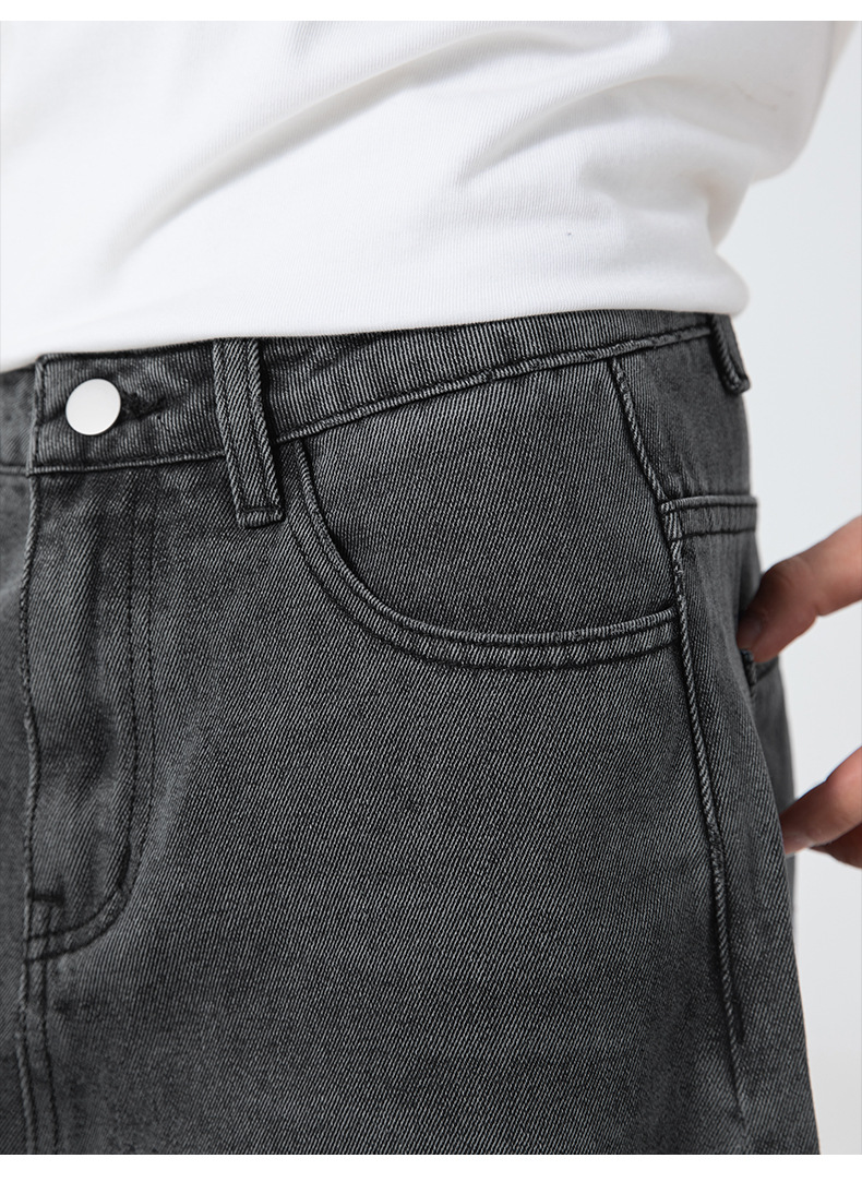 グレー パンツ 男性用 春夏新作 古着風洗い加工 グレー ワイドデニムパンツ 街系普段着