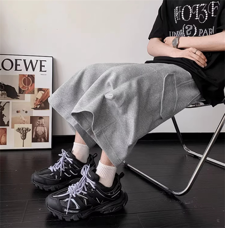 グレー パンツ 2025夏季 ゆったり七分丈 休日パンツ