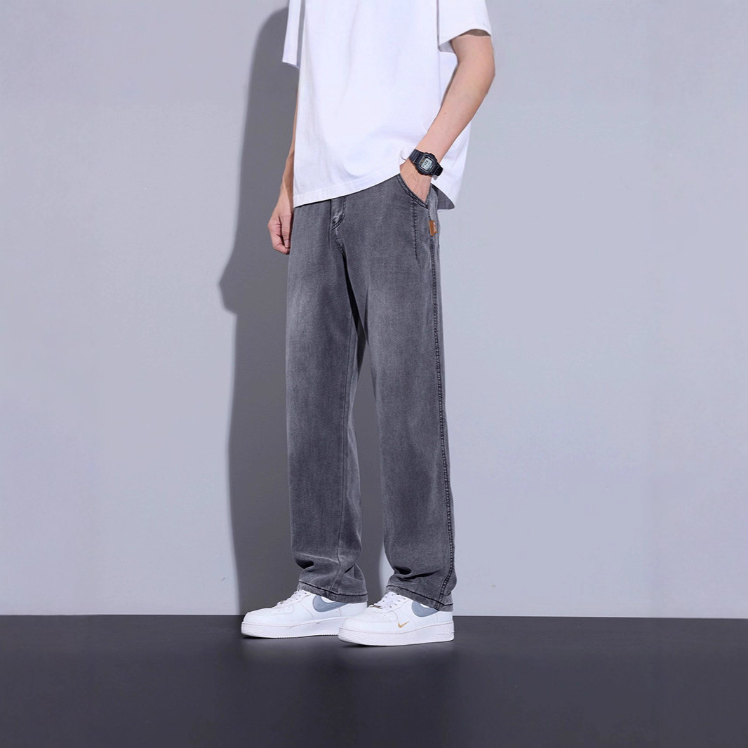 グレー パンツ ゆったりストレートデニム