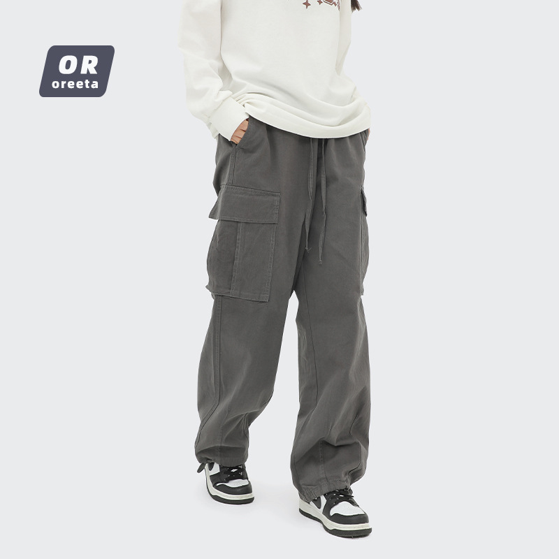 グレー パンツ 男女兼用グレーワークパンツ秋冬ストリート系ボトムス
