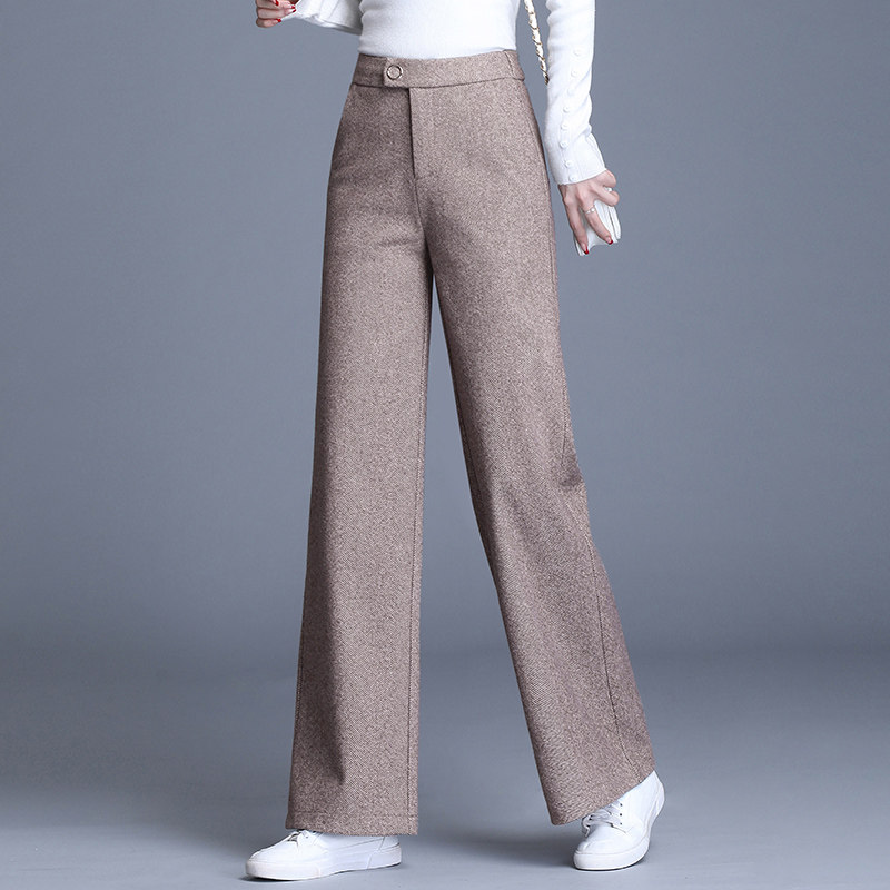 グレー パンツ 厚手ウール混紡ハイウエストワイドスラックス