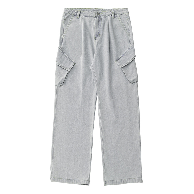 グレー パンツ 男性用 春夏 古着風 作業着デニム サイド立体ポケット付 全2色