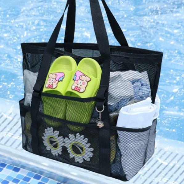 大容量メッシュトートジムバッグ多ポケット付き