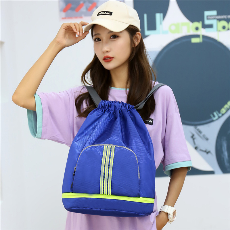 ジムバッグ 巾着式スポーツ背負いかばん 底部収納付き