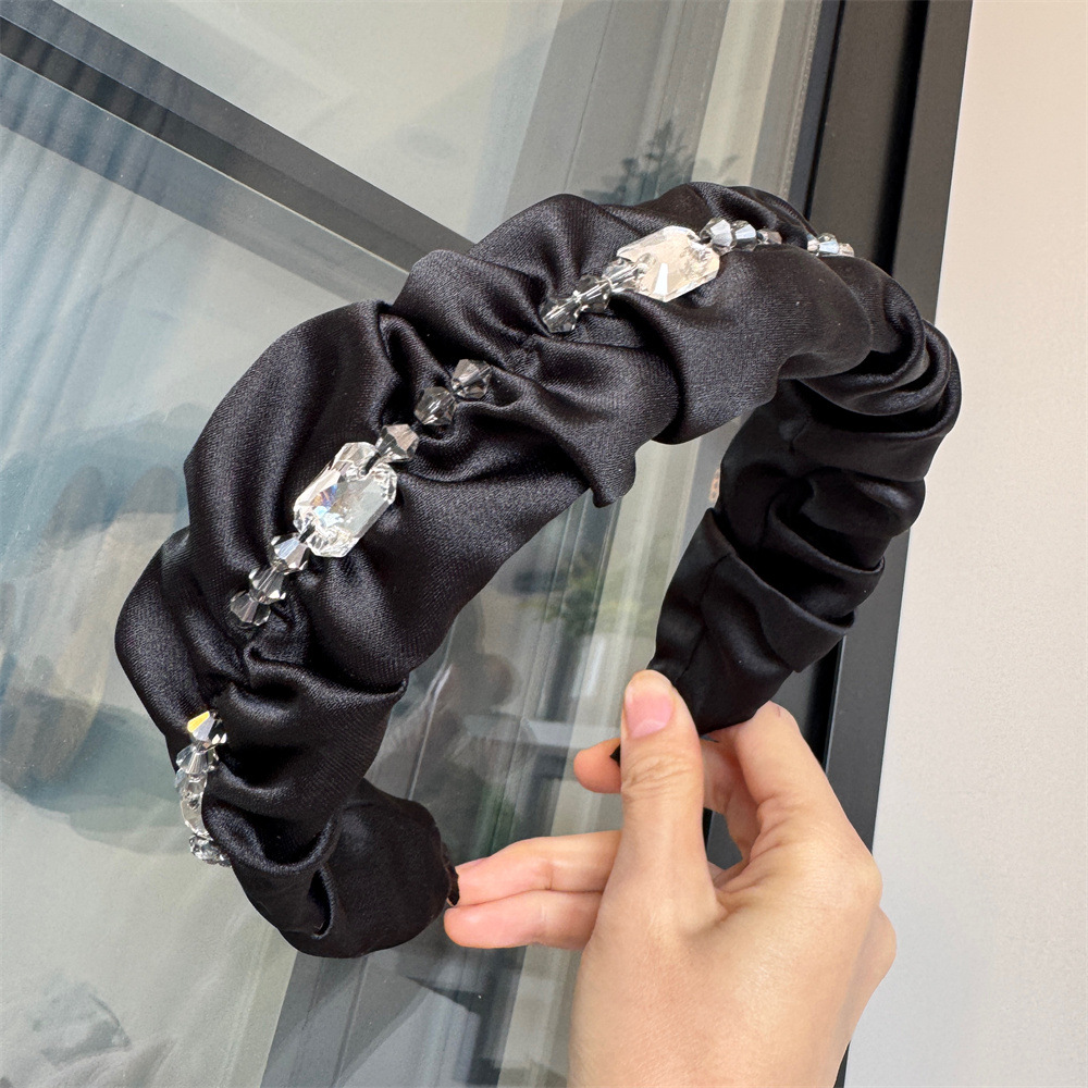 ヘアアクセサリー 水晶ビジュー付きサテンカチューシャ 髪飾り