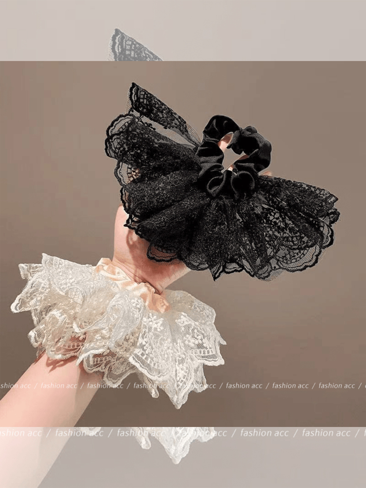 ヘアアクセサリー レースフリルフラワーシュシュ