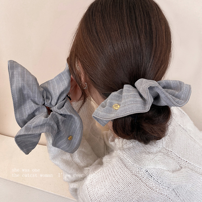 ヘアアクセサリー リボン飾り麻調シュシュ
