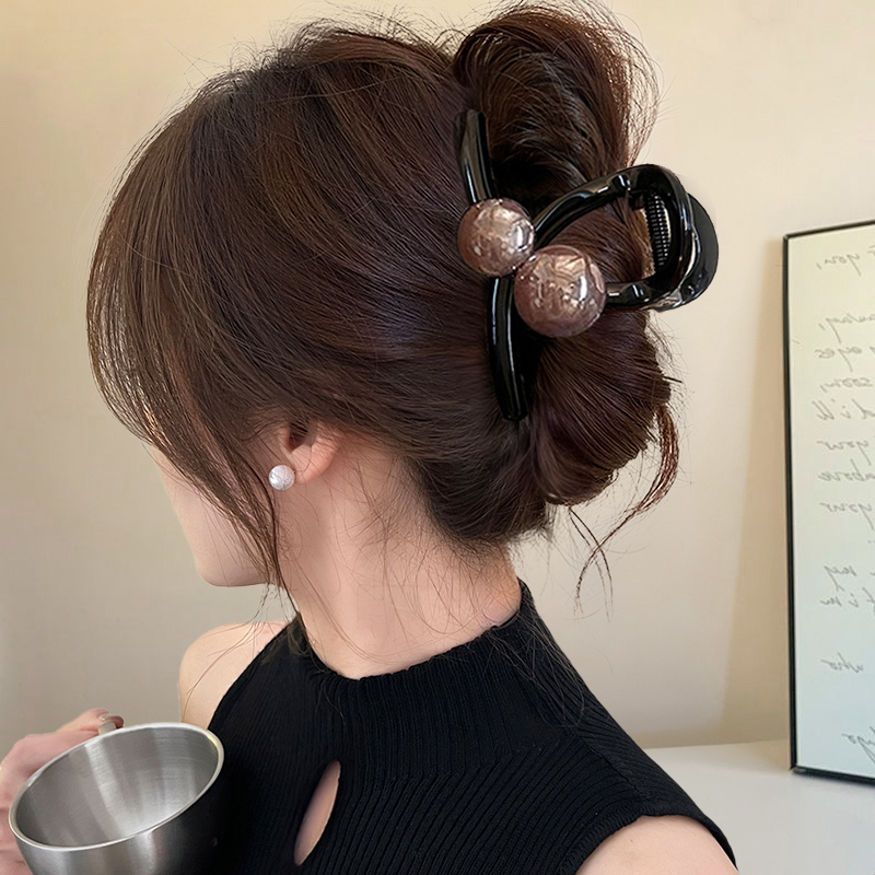 ヘアアクセサリー 二粒パール留めバレッタ
