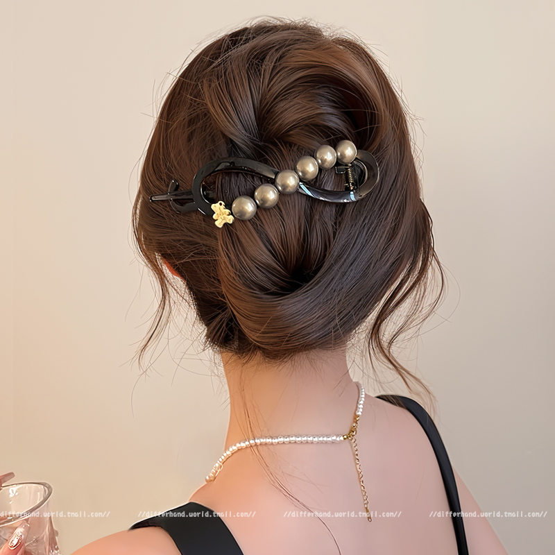 ヘアアクセサリー 真珠リボンバレッタ