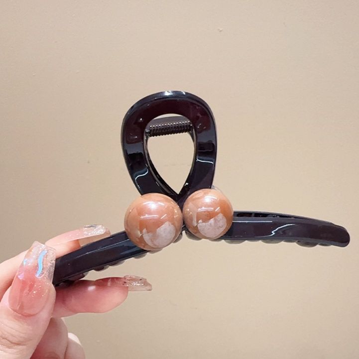 ヘアアクセサリー 二粒パール留めバレッタ