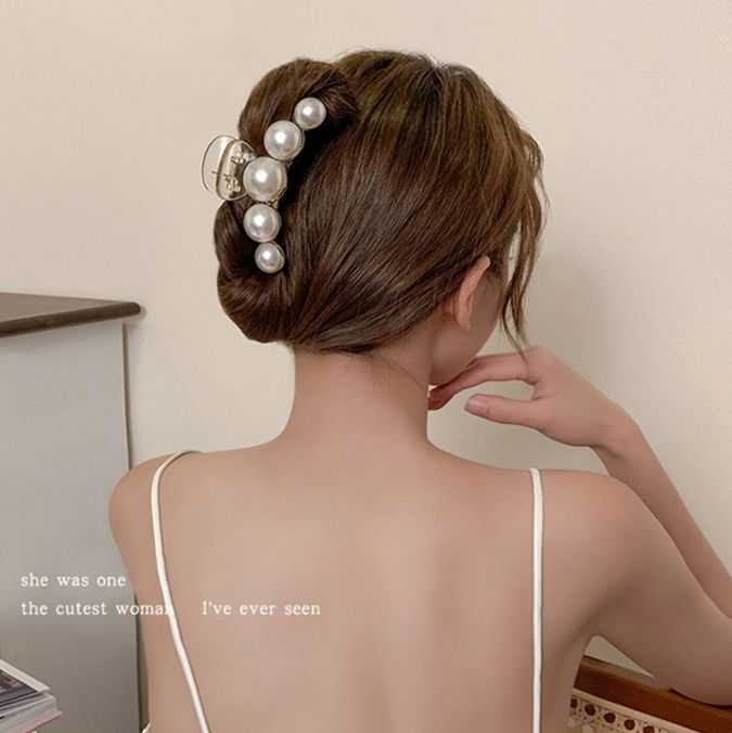 ヘアアクセサリー 真珠の輝き リボンバレッタ