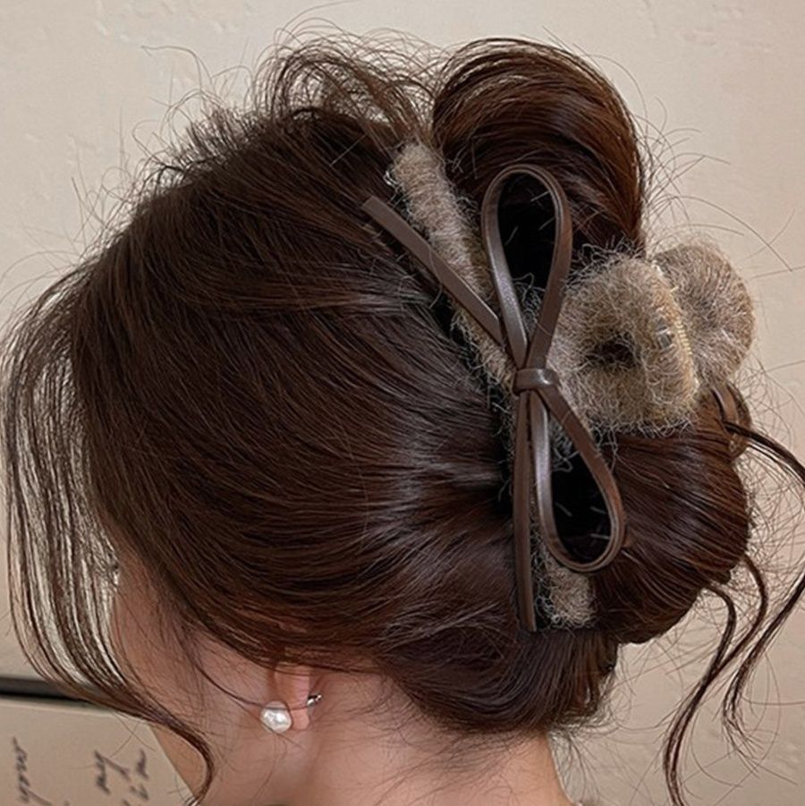 ヘアアクセサリー リボンバレッタ起毛質感大きめヘアクリップ秋冬