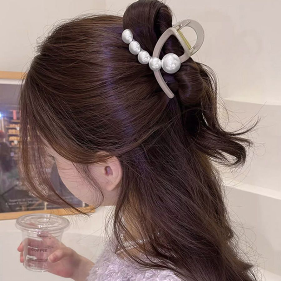 真珠付きバレッタ 韓国風髪留め 上品ヘアクリップ