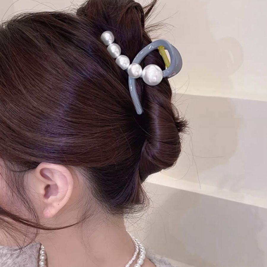 真珠付きバレッタ 韓国風髪留め 上品ヘアクリップ