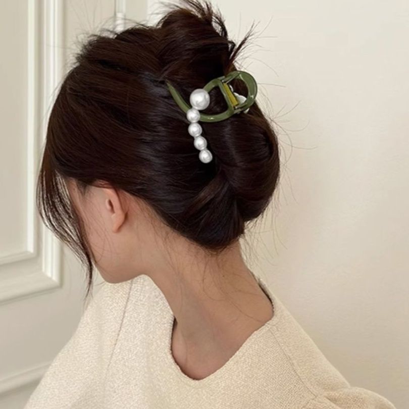 真珠付きバレッタ 韓国風髪留め 上品ヘアクリップ