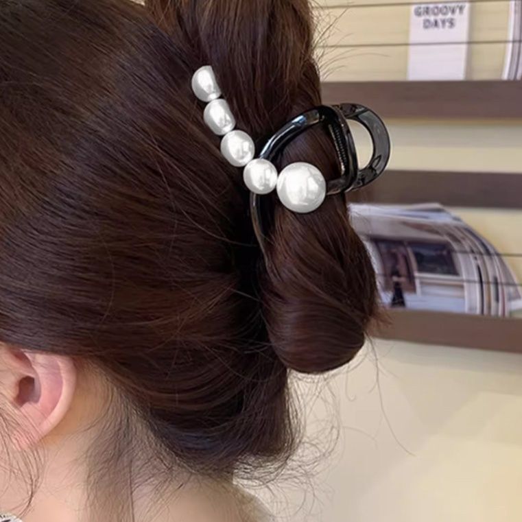真珠付きバレッタ 韓国風髪留め 上品ヘアクリップ