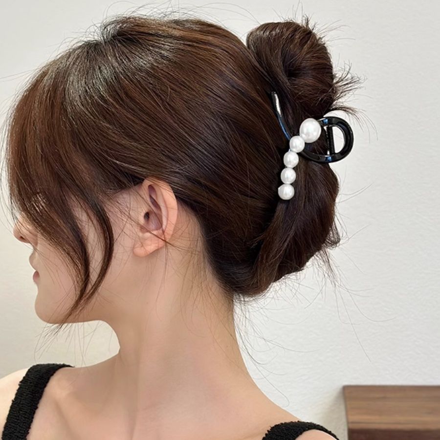 真珠付きバレッタ 韓国風髪留め 上品ヘアクリップ