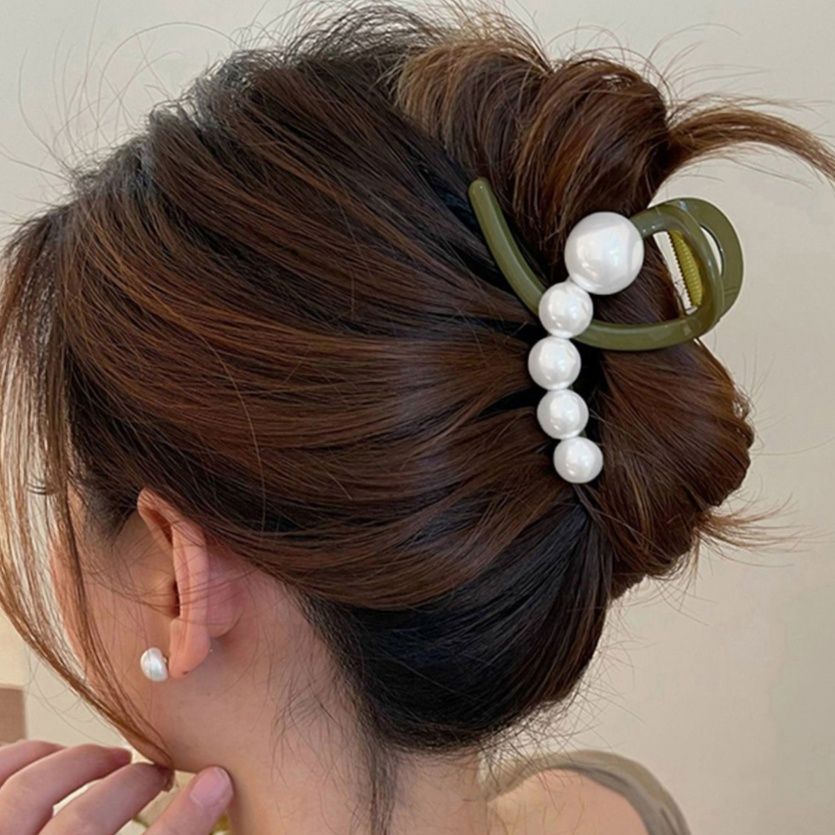 真珠付きバレッタ 韓国風髪留め 上品ヘアクリップ