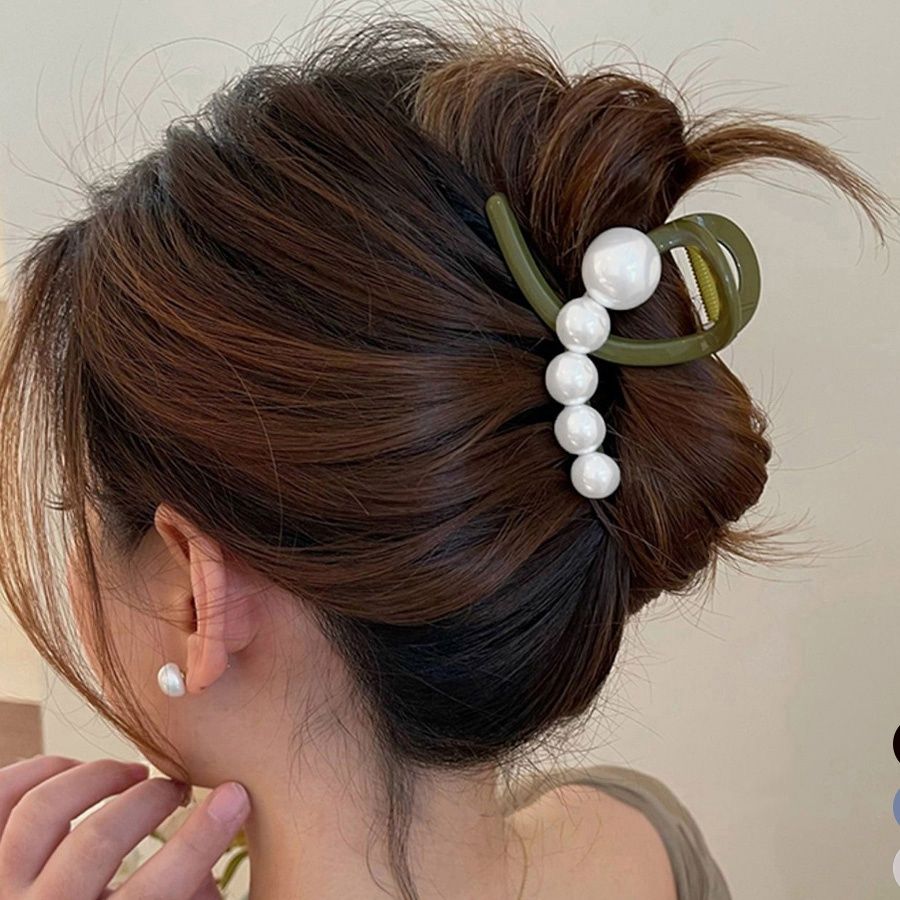 真珠付きバレッタ 韓国風髪留め 上品ヘアクリップ