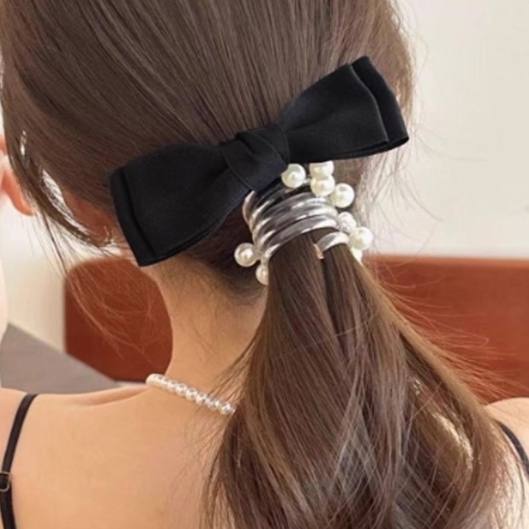 リボン付きコイルポニー バレッタ 簡単ヘアアレンジ