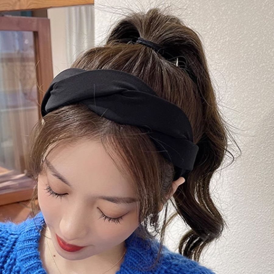  ツイスト編みカチューシャ 韓国風 幅広タイプ