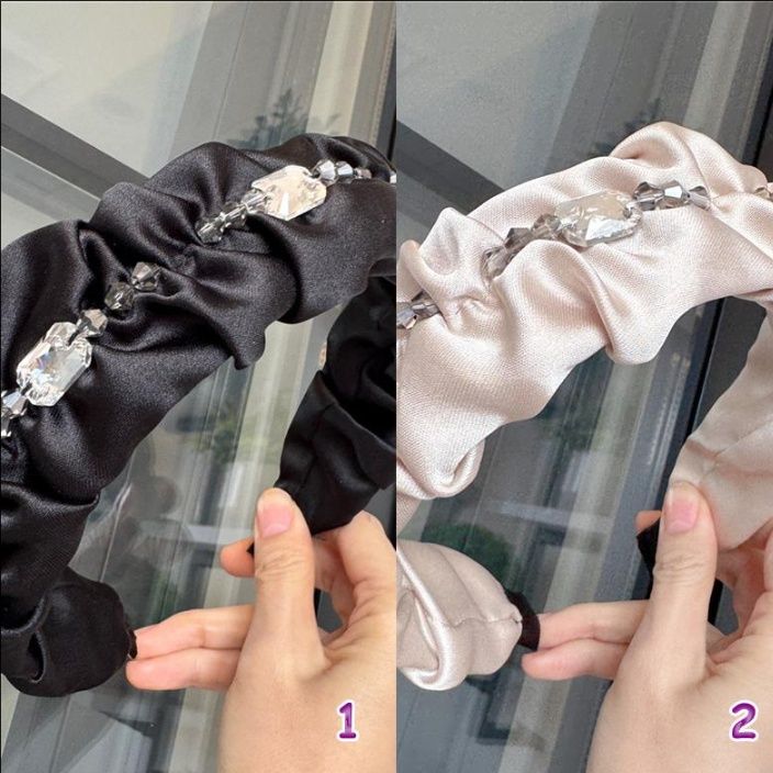 ヘアアクセサリー 水晶ビジュー付きサテンカチューシャ 髪飾り