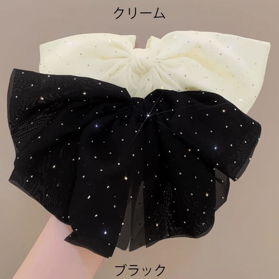 ヘアアクセサリー 大きめ煌めきリボンバレッタ上品ヘアクリップ