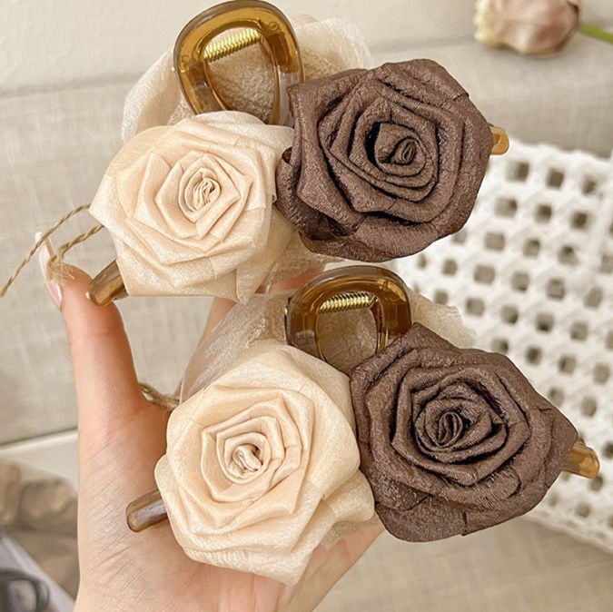 ヘアアクセサリー 立体フラワー薔薇モチーフべっ甲調バレッタ