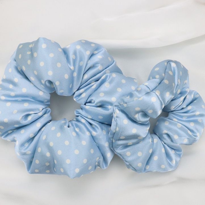 ヘアアクセサリー 波点柄真絹枕頭髪留めシュシュ