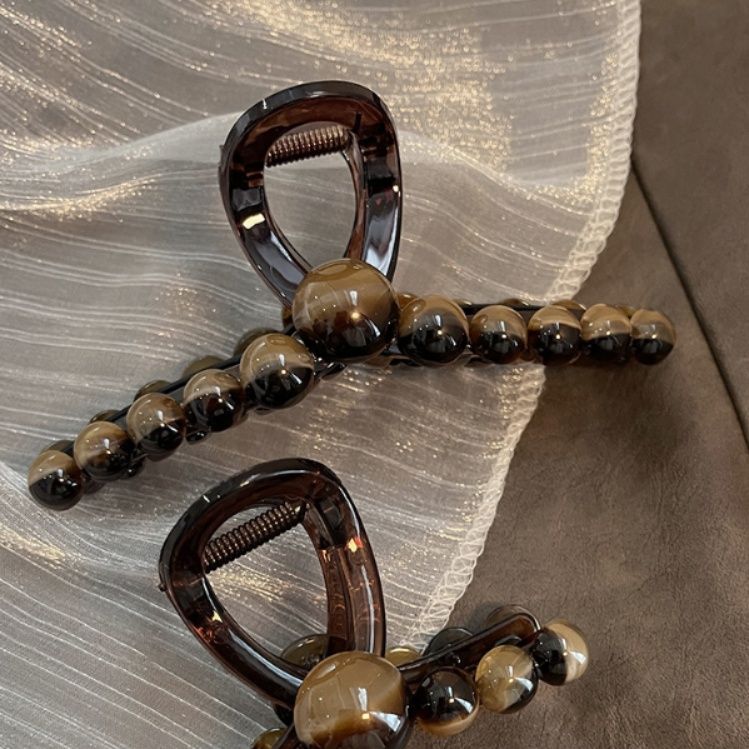 ヘアアクセサリー 天然石風ビーズ付き大きめクリップバレッタ