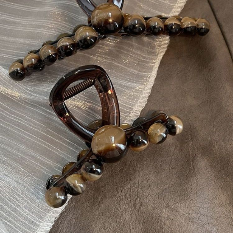 ヘアアクセサリー 天然石風ビーズ付き大きめクリップバレッタ