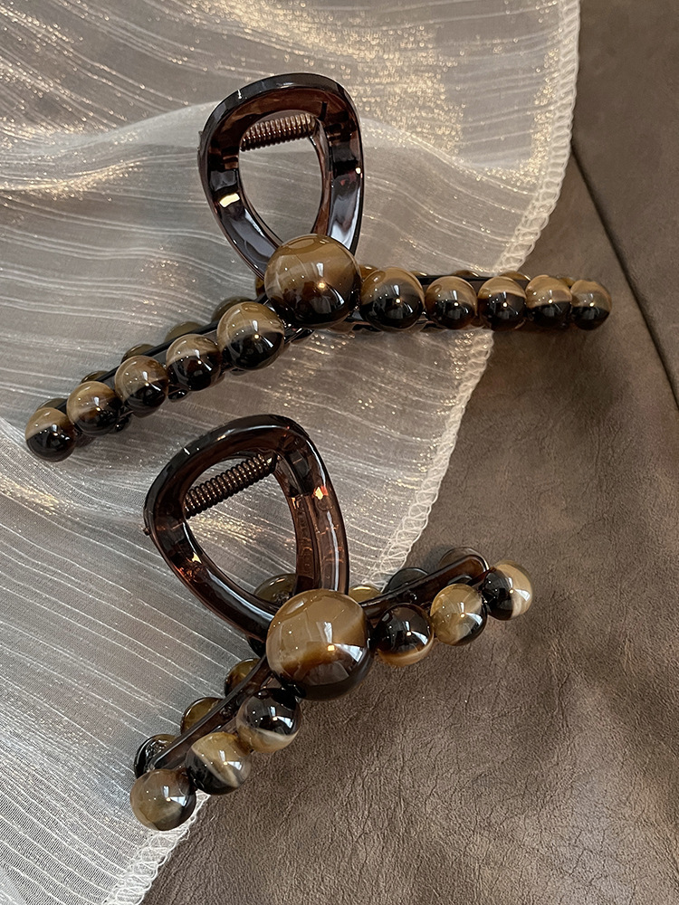 ヘアアクセサリー 天然石風ビーズ付き大きめクリップバレッタ