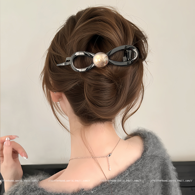 ヘアアクセサリー 真珠リボンバレッタ