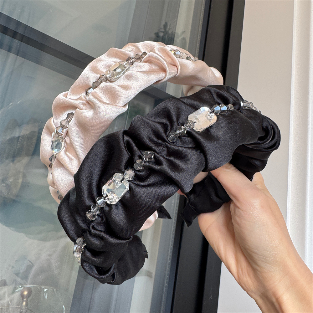 ヘアアクセサリー 水晶ビジュー付きサテンカチューシャ 髪飾り