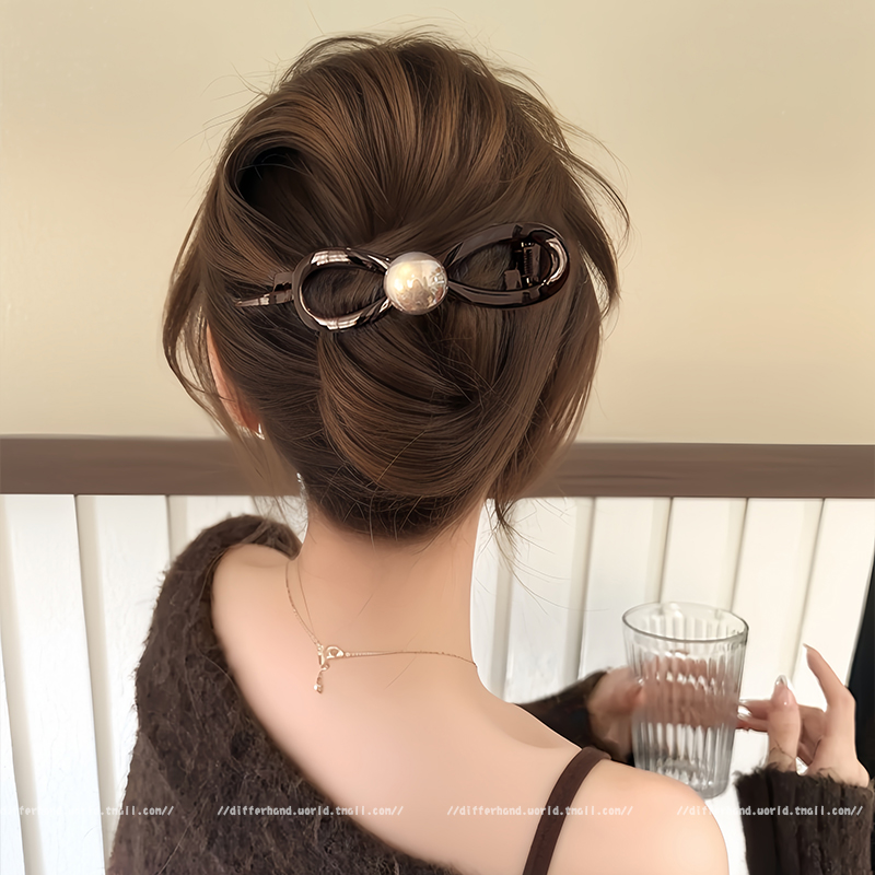 ヘアアクセサリー 真珠リボンバレッタ