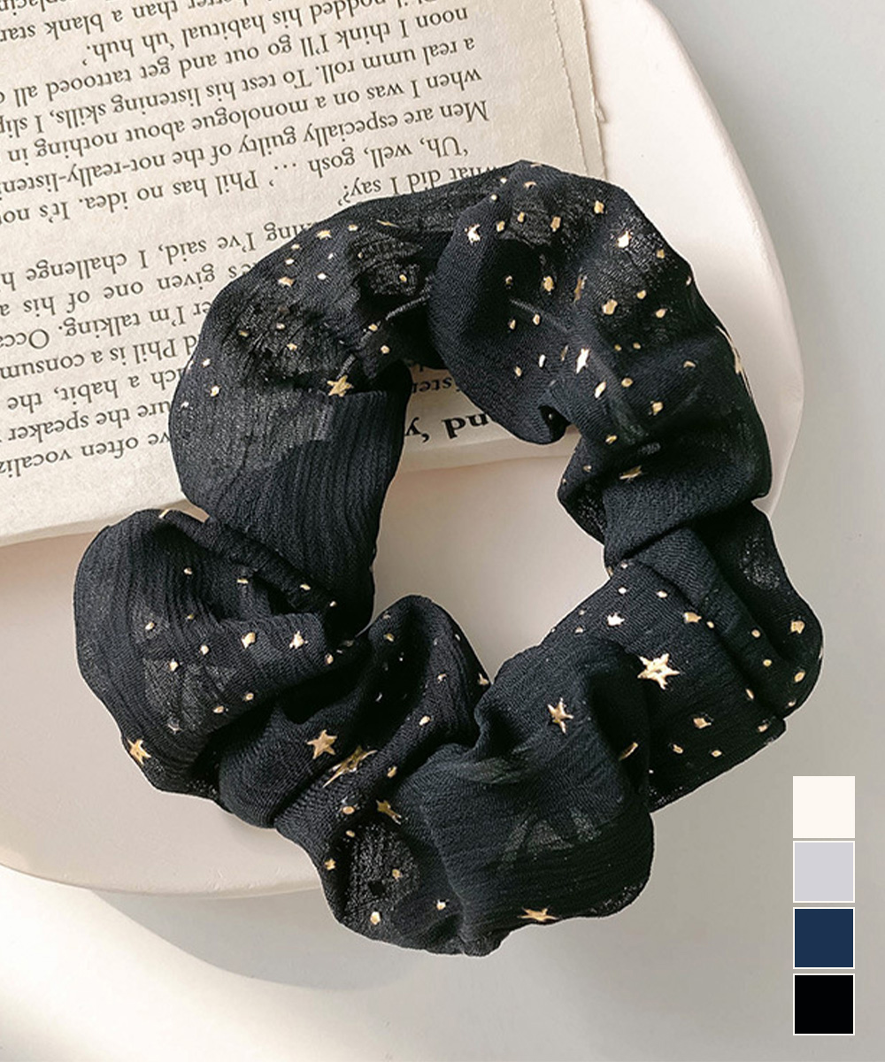 ヘアアクセサリー 星柄シュシュ 髪留め ヘアゴム 夜空デザイン