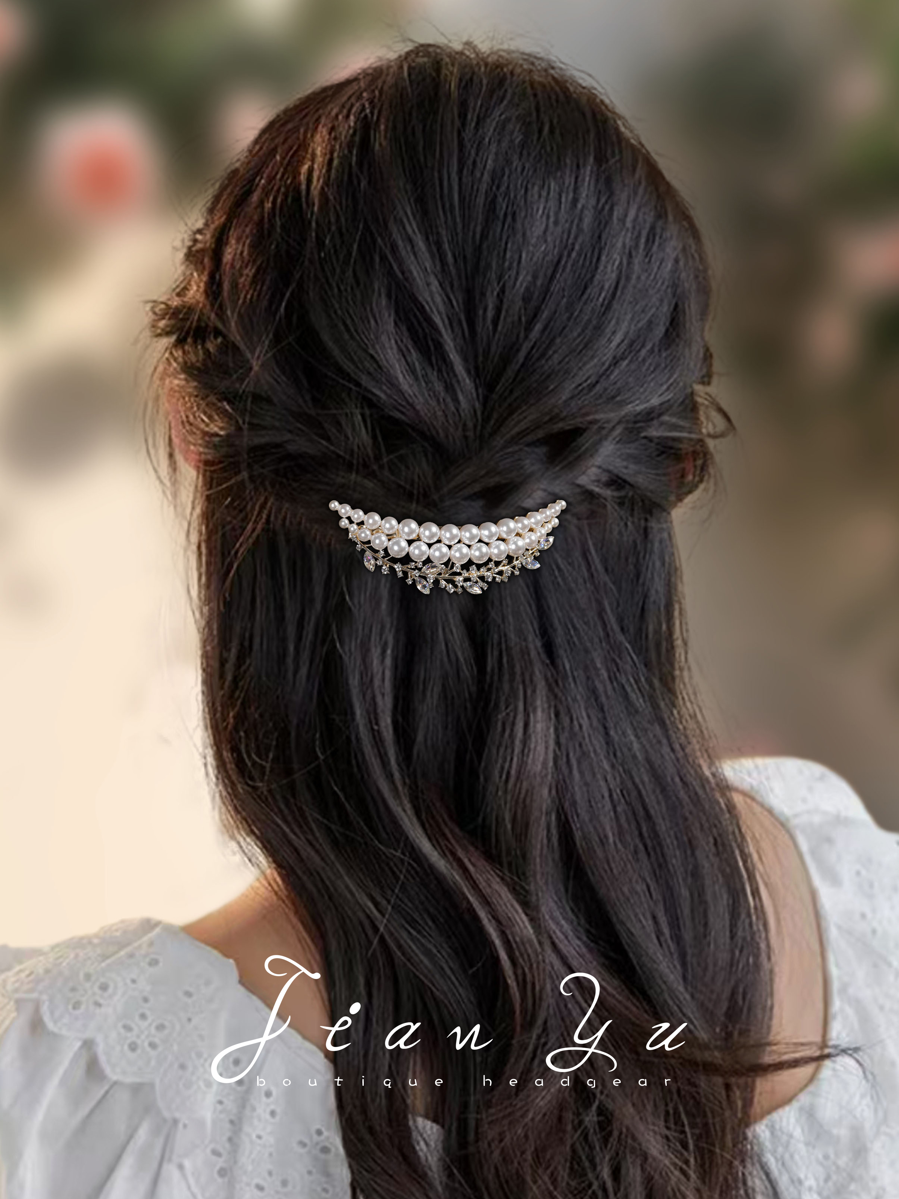 ヘアアクセサリー 月の涙 パール三日月バレッタ