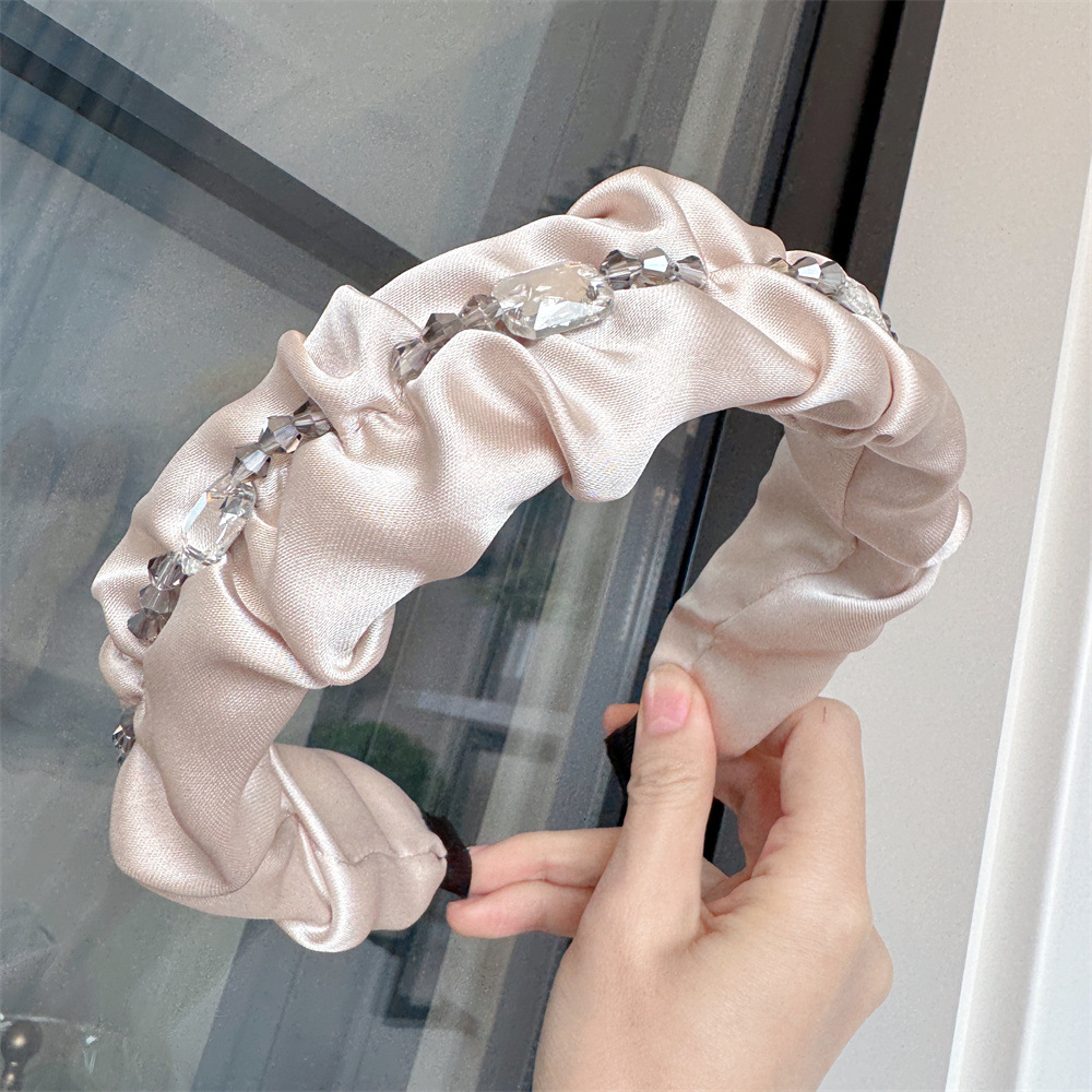 ヘアアクセサリー 水晶ビジュー付きサテンカチューシャ 髪飾り