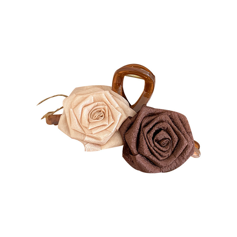 ヘアアクセサリー 立体フラワー薔薇モチーフべっ甲調バレッタ