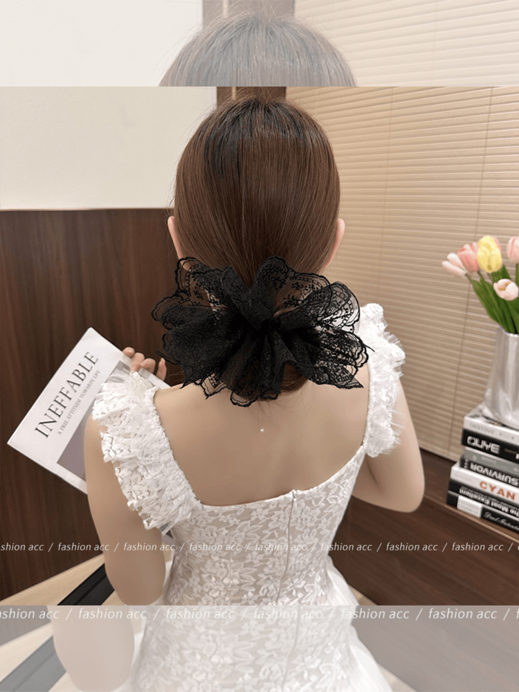 ヘアアクセサリー レースフリルフラワーシュシュ