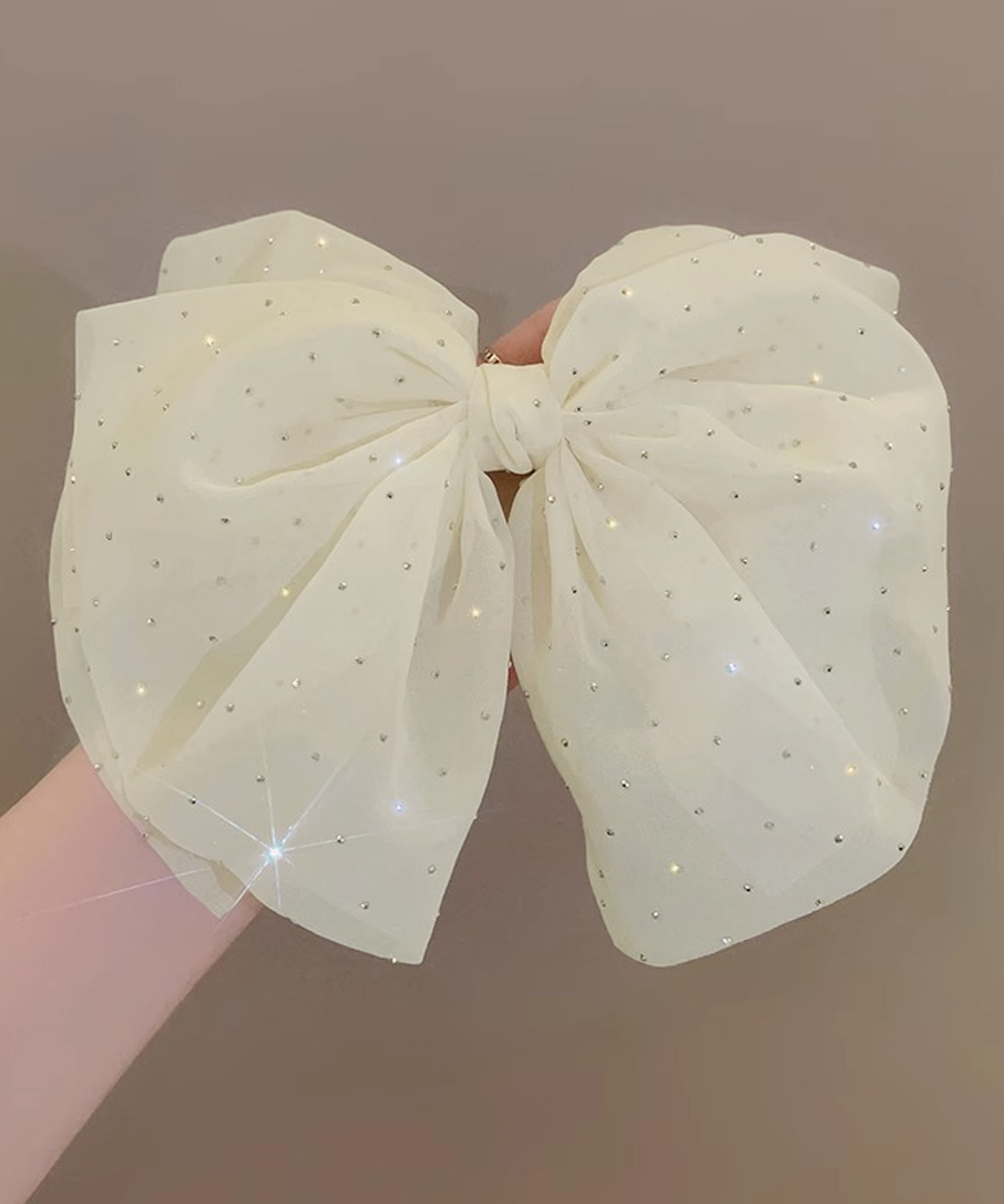 ヘアアクセサリー 大きめ煌めきリボンバレッタ上品ヘアクリップ